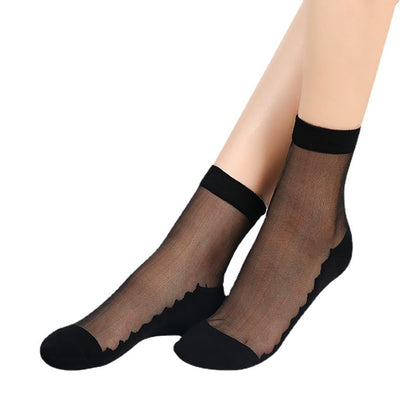 Kathys Pure Color Mid-Calf Stockings, Crystal Stockings, Simple Glass Stockings, Women's Cotton Bottom Trendy Wholesale Black Stockings