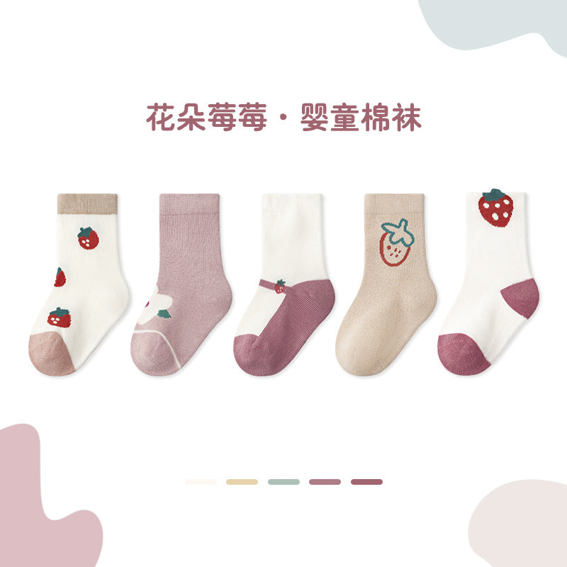 宝宝袜子A类春季新款纯色卡通婴童中筒棉袜可爱婴儿袜子儿童袜子
