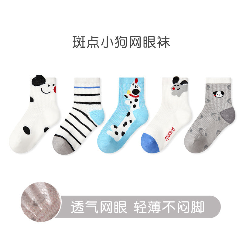 儿童袜子批发2025春夏薄款透气网眼袜棉无骨条纹波点小狗男童袜子