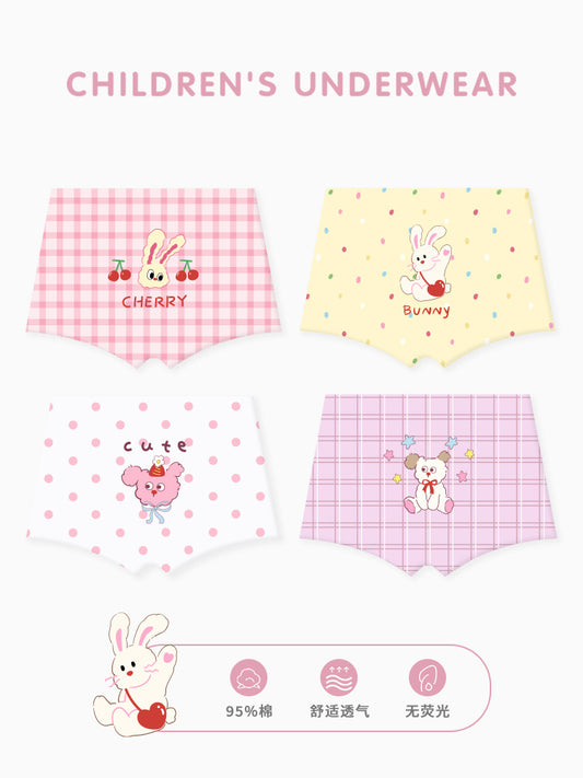 Children's underwear - Cherry Bunny children's four-cornered underwear, pure cotton and breathable girls' underwear