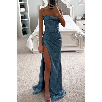 Long dress party fashion halter top dress loose and casual slit women's dress
