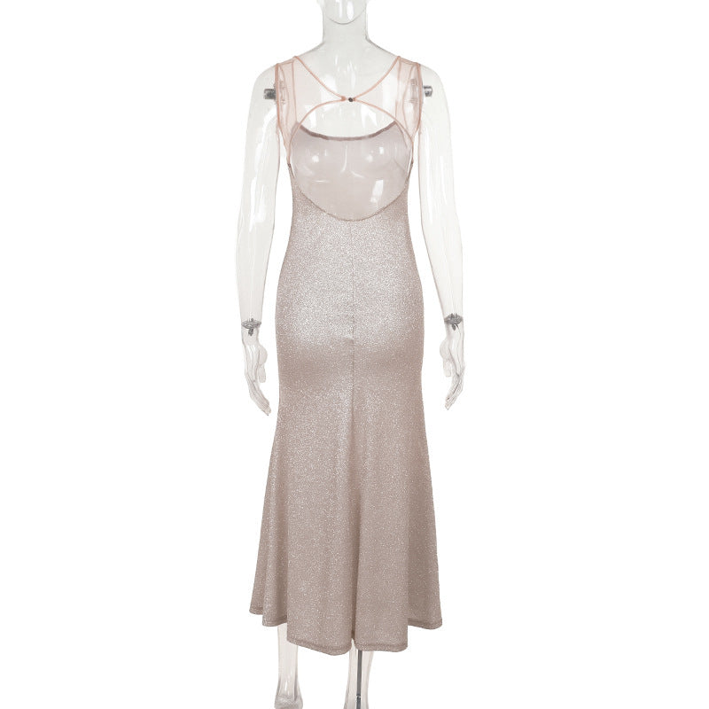 A stylish and elegant halter dress with a design touch, suitable for European-style women, featuring a fashionable and sexy fit, and a long dress.
