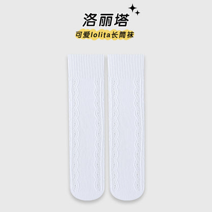 儿童袜子夏季薄款女童洛丽塔风公主小腿袜韩版蕾丝网眼透气长筒袜