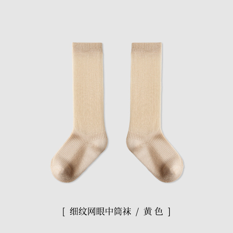 ZYZ儿童袜子批发春季薄款细纹网眼儿童中筒棉袜学院风纯色学生袜