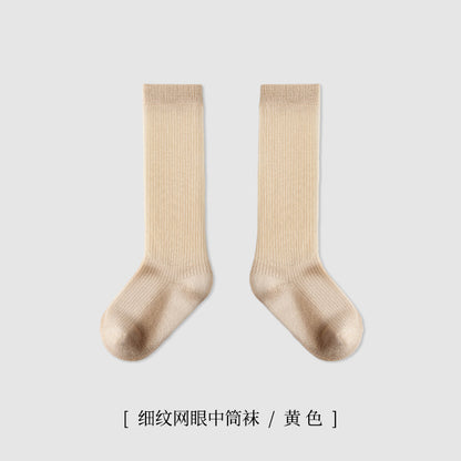 ZYZ儿童袜子批发春季薄款细纹网眼儿童中筒棉袜学院风纯色学生袜