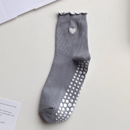 Yoga socks - Women's mid-calf tube socks for professional fitness, anti-slip, Pilates. Embroidered with love on the front. Suitable for sports on the floor.