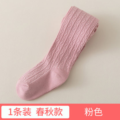 2026春夏新款 女童打底裤袜 韩版纯色麻花纹儿童袜子婴幼儿连裤袜