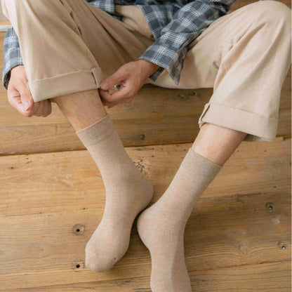 Spring, Autumn and Winter Men's Solid Color Cotton Mid-Calf Socks with High Elasticity Men's Wearable Socks