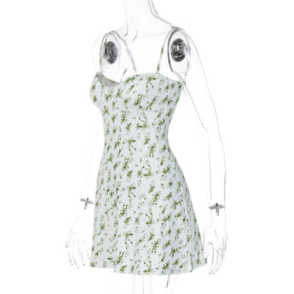 Summer floral short skirt halter dress women's clothing