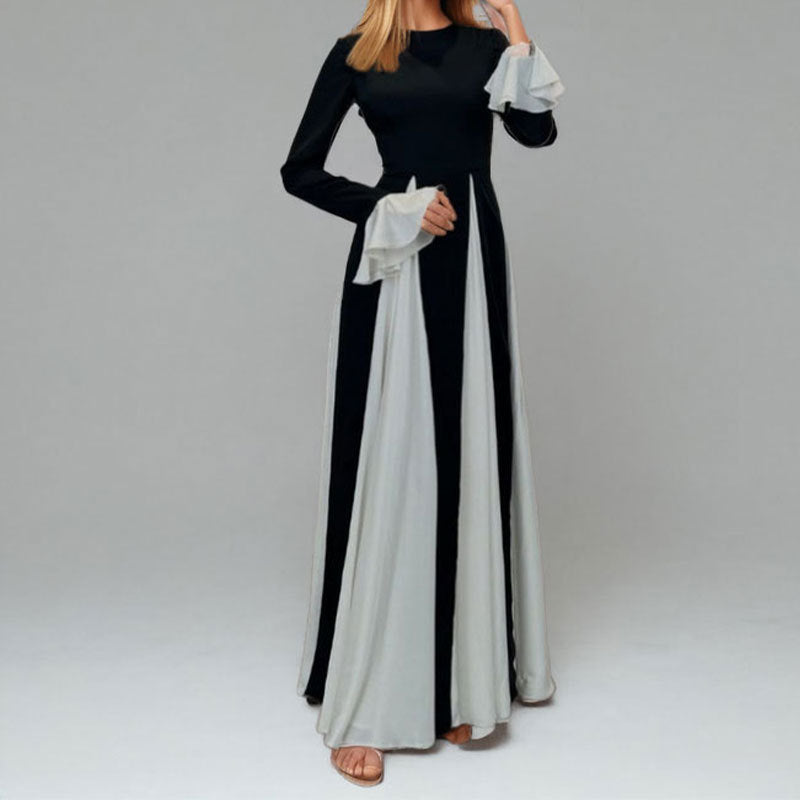 Women's fashionable and elegant halter-neck color-matching loose wide-sleeved beach dress with adjustable waist design
