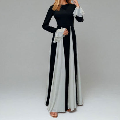 Women's fashionable and elegant halter-neck color-matching loose wide-sleeved beach dress with adjustable waist design
