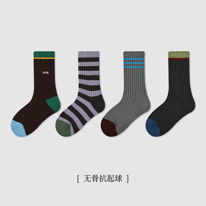 ZYZ儿童袜子批发秋季拼色条纹儿童中筒袜刺绣字母双针男女童袜子