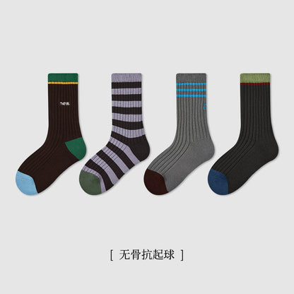 ZYZ儿童袜子批发秋季拼色条纹儿童中筒袜刺绣字母双针男女童袜子