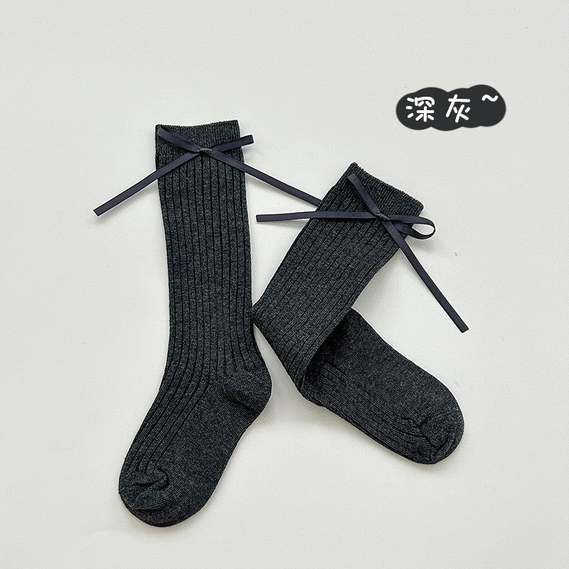 24新品女童袜子春秋蝴蝶结中筒袜儿童韩版洋气公主风小腿袜批发