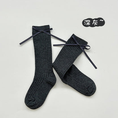 24新品女童袜子春秋蝴蝶结中筒袜儿童韩版洋气公主风小腿袜批发
