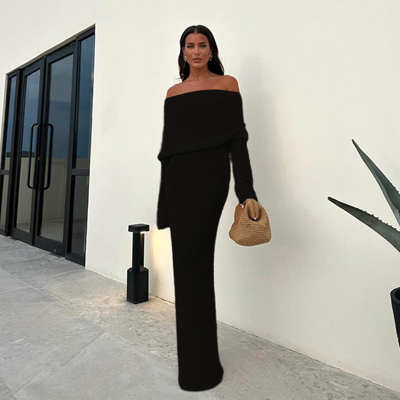Long dress feminine backless V-neck knitted beach skirt for seaside vacation turtleneck dress