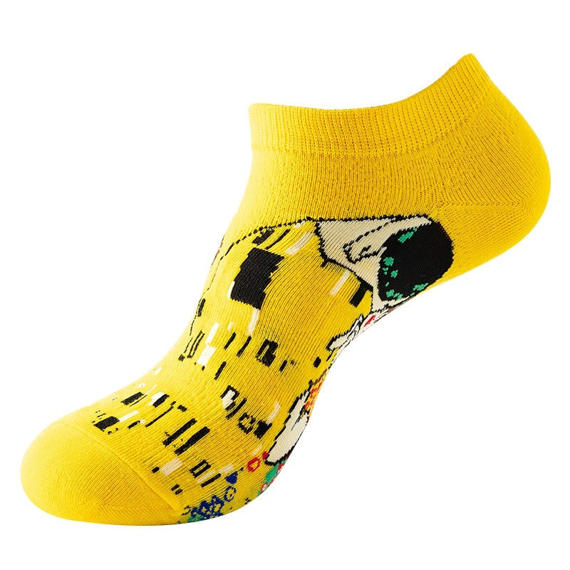 Boat sock man, summer and spring short socks for women, light-crowned short style stockings, oil painting avocado trend stockings, wholesale for sale