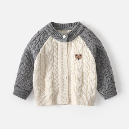 Boy's sweater - Korean style - small bear sleeveless pullover for spring, autumn and winter - children's round-neck knitted coat - warm - category A sweater