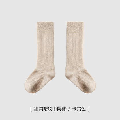 ZYZ儿童袜子批发春季薄款细纹网眼儿童中筒棉袜学院风纯色学生袜