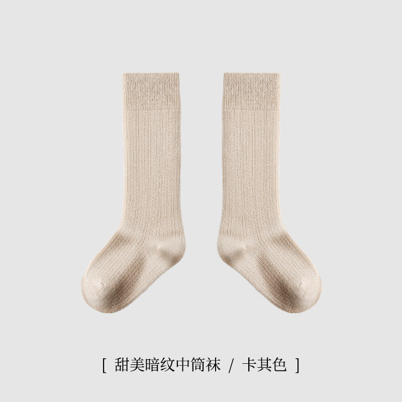 ZYZ儿童袜子批发春季薄款细纹网眼儿童中筒棉袜学院风纯色学生袜