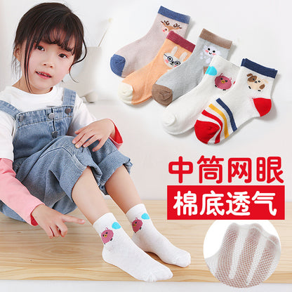 春夏季儿童袜子网眼薄款卡通恐龙短袜透气棉袜中大童男童袜子批发