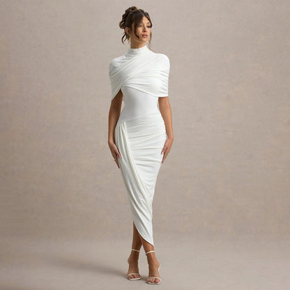 Women's Fall New Style Solid Color Fashion Backless Wrap Ruffled Fitted A-line Dress for Women