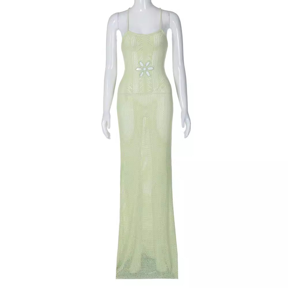 Summer fashion sexy backless knitted sweater with straps and openwork, figure-hugging dress