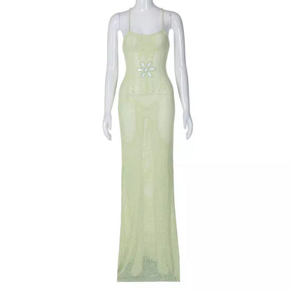 Summer fashion sexy backless knitted sweater with straps and openwork, figure-hugging dress