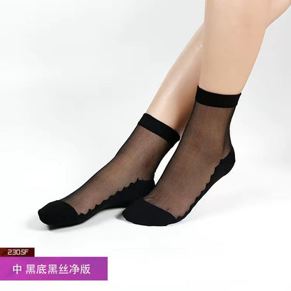 Glass fiber stockings - Children's rose flower sweet anti-slip cotton bottom stockings - Transparent mid-calf women's low-top trendy cotton stockings
