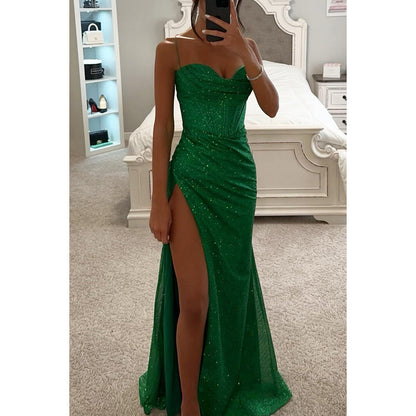 Long dress party fashion halter top dress loose and casual slit women's dress