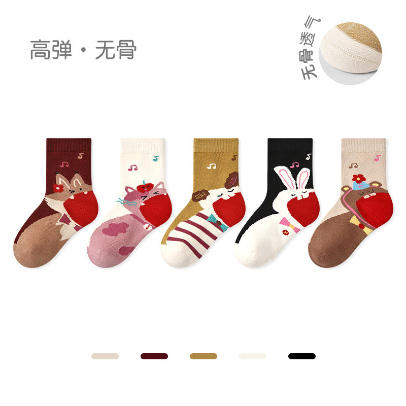 儿童袜子批发2025秋冬新款卡通动物短袜棉无骨拼色运动风男童袜子
