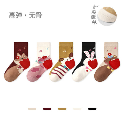 儿童袜子批发2025秋冬新款卡通动物短袜棉无骨拼色运动风男童袜子