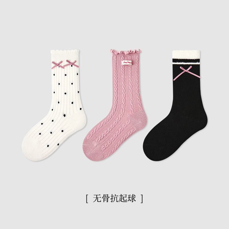 儿童袜子批发2025秋冬新款波点蝴蝶结女童中筒袜棉百搭无骨童袜