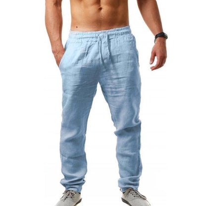 Men's Hip-Hop Breathable Cotton-Linen Sports Long Pants Trendy Fashion Solid Color Simple Lightweight Casual Pants for Men