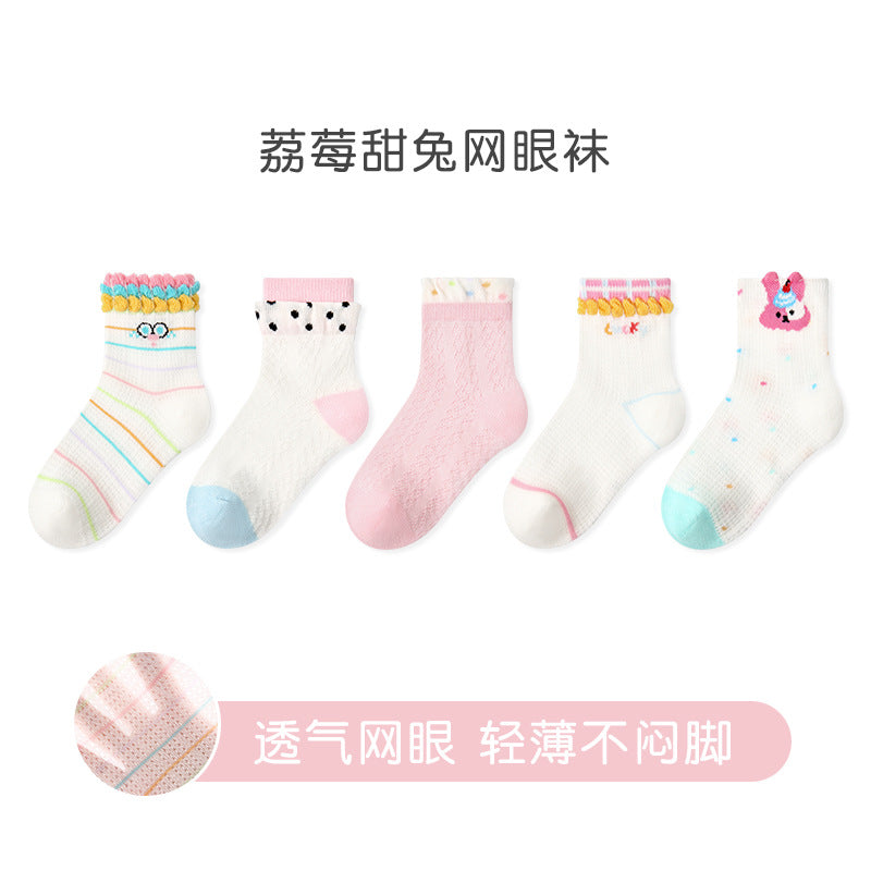 P002儿童袜子批发2025春夏薄款立体动物网眼袜棉无骨花朵女童袜子