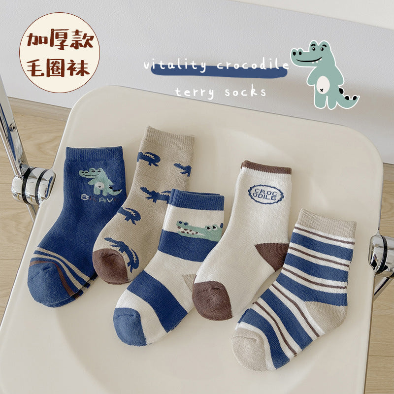1296儿童袜子批发冬季条纹大象棉质宝宝毛圈袜加厚保暖棉男童袜子