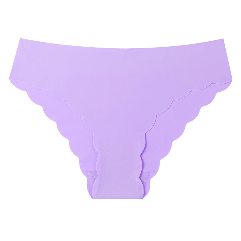 Plus-size panties, silk-like invisible women's seamless low-rise panties with wave edges and pure erotic nylon triangle bottoms