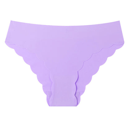 Plus-size panties, silk-like invisible women's seamless low-rise panties with wave edges and pure erotic nylon triangle bottoms