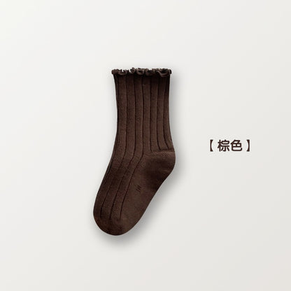 儿童袜子批发精梳棉中筒棉袜女童公主木耳花边双针潮袜A类宝