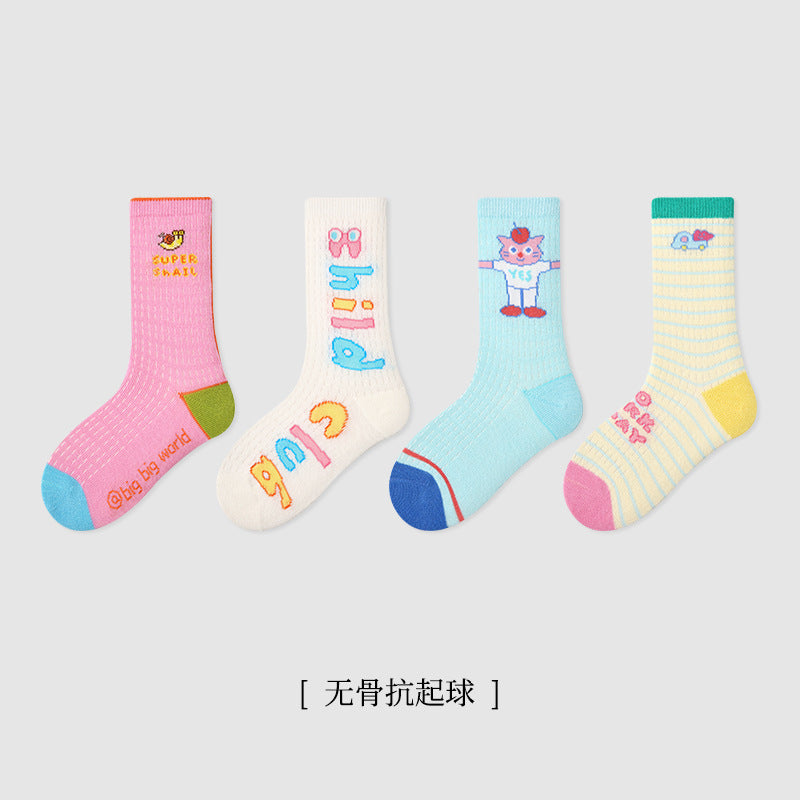 1815儿童袜子批发2025夏季薄款字母小狗宝宝短袜棉男童网眼中筒袜
