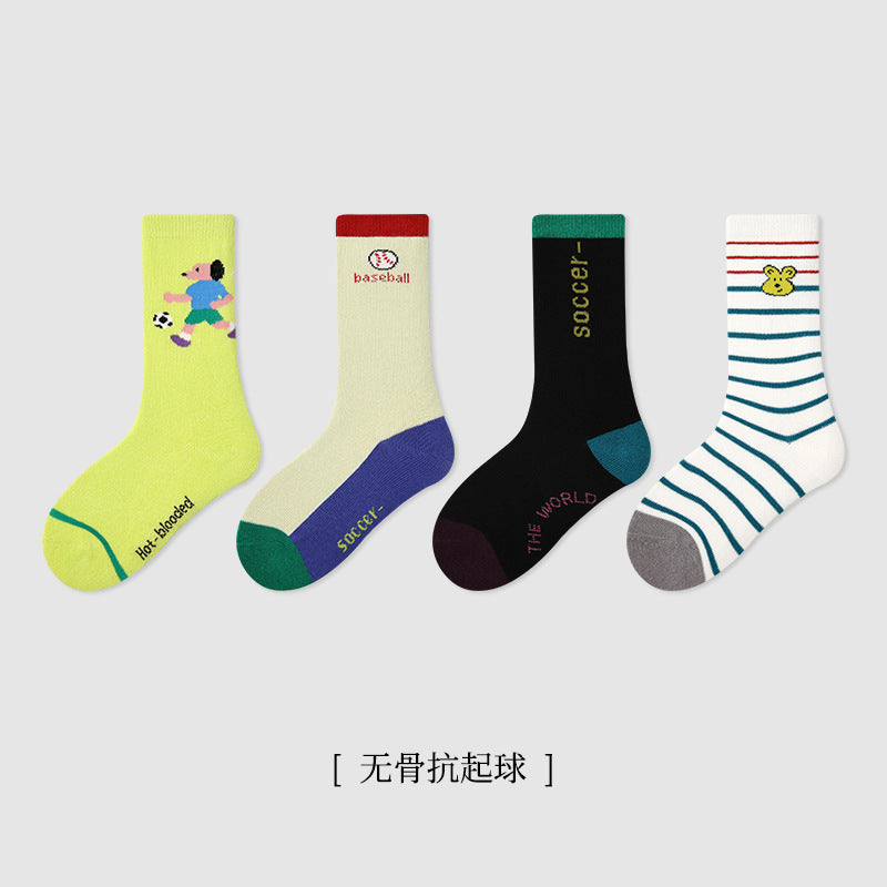 1804儿童袜子批发2025春季字母条纹宝宝中筒袜精梳棉无骨男童袜子