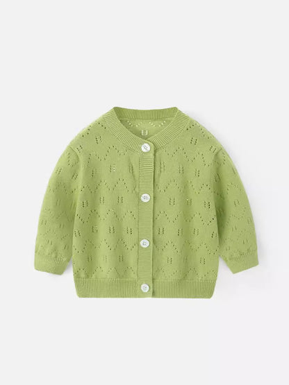Spring and Summer Baby Lightweight Knitted Cardigan - Air Conditioner Protection Cooling Suit - Class A Cotton Long-Sleeved Children's Solid Color Breathable Round Collar Coat