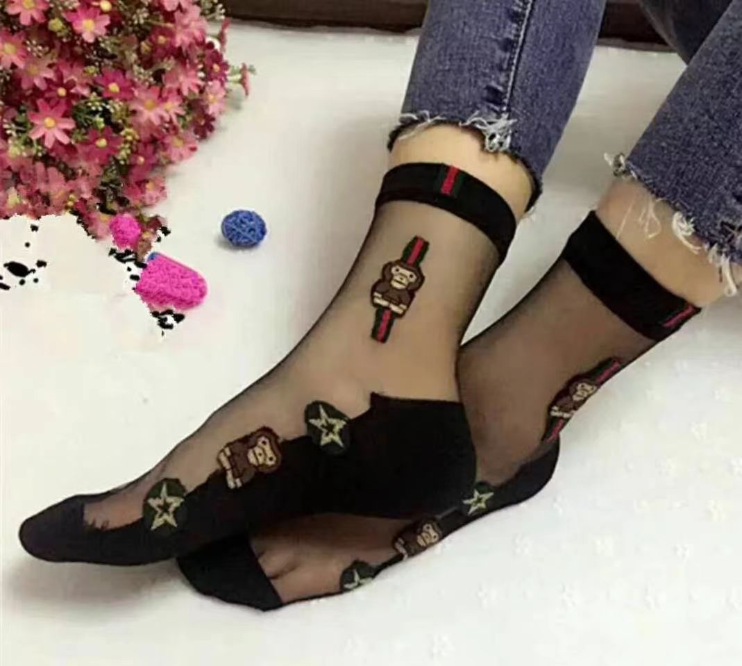Glass fiber stockings - Children's rose flower sweet anti-slip cotton bottom stockings - Transparent mid-calf women's low-top trendy cotton stockings