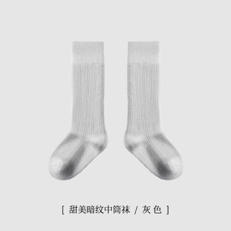 ZYZ儿童袜子批发春季薄款细纹网眼儿童中筒棉袜学院风纯色学生袜