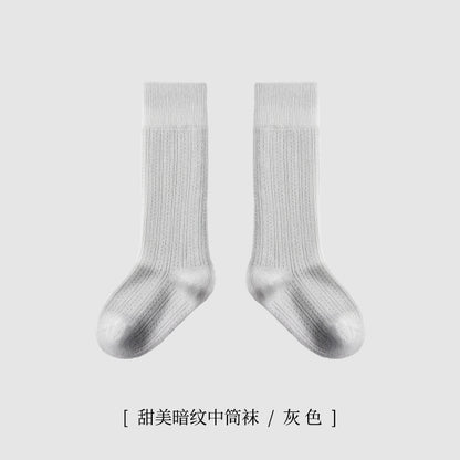 ZYZ儿童袜子批发春季薄款细纹网眼儿童中筒棉袜学院风纯色学生袜