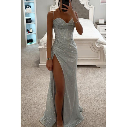 Long dress party fashion halter top dress loose and casual slit women's dress