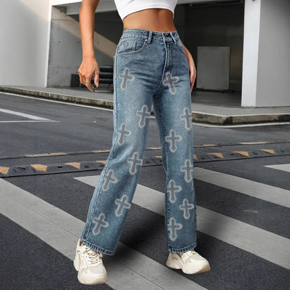 High-waisted stretch denim shorts