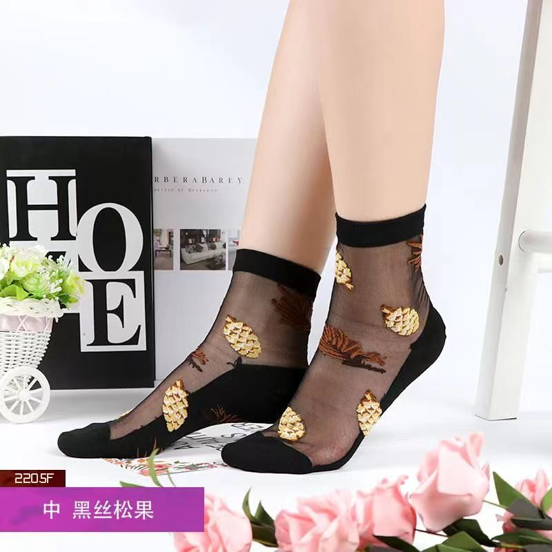 Glass fiber stockings - Children's rose flower sweet anti-slip cotton bottom stockings - Transparent mid-calf women's low-top trendy cotton stockings