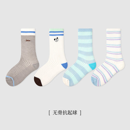 儿童袜子批发春夏薄款彩虹条纹兔子网眼中筒袜棉无骨木耳边女童袜