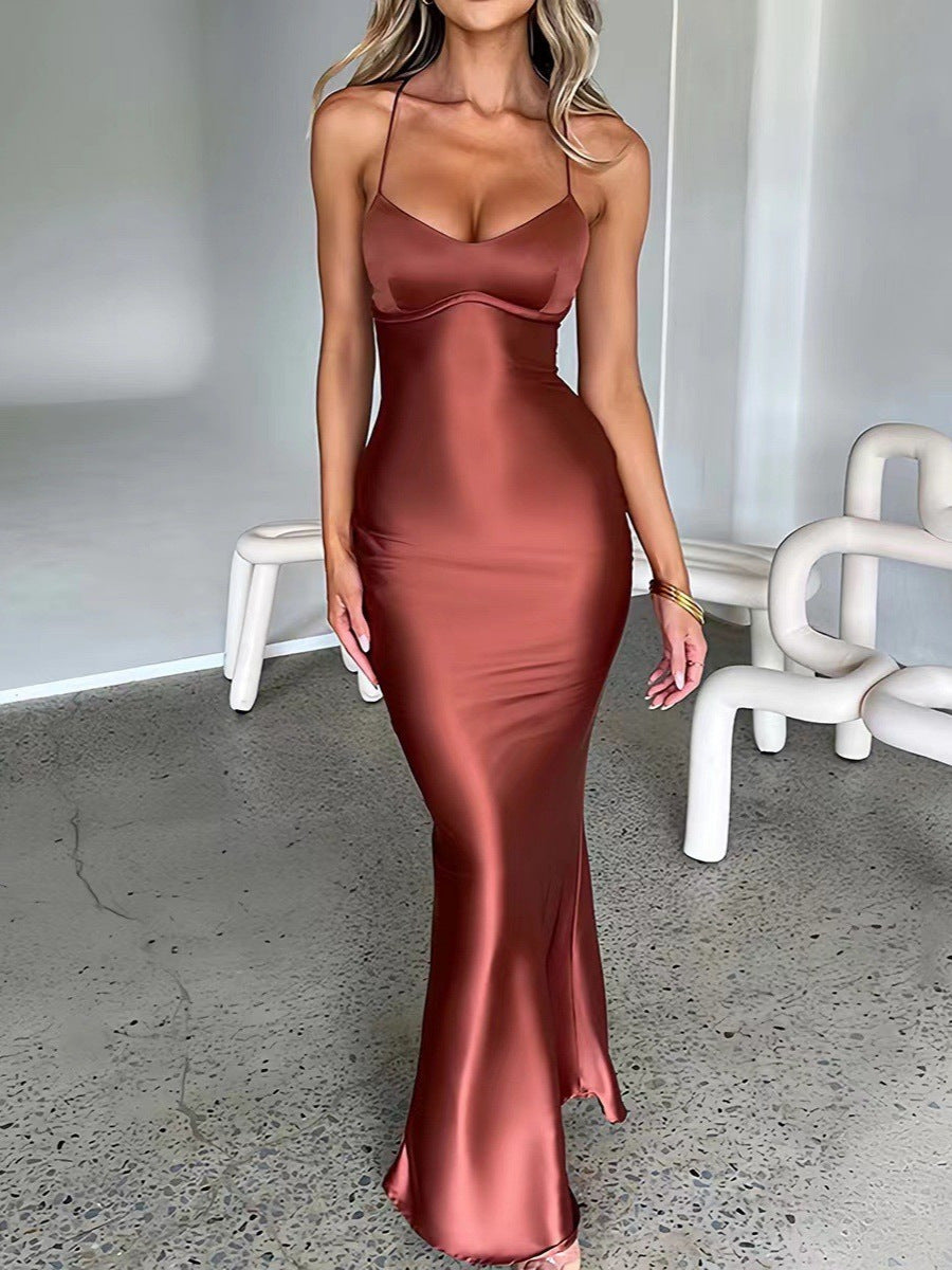 Sexy long dress with one-shoulder slit and zipper, elegant and fitted formal dress, long skirt for women